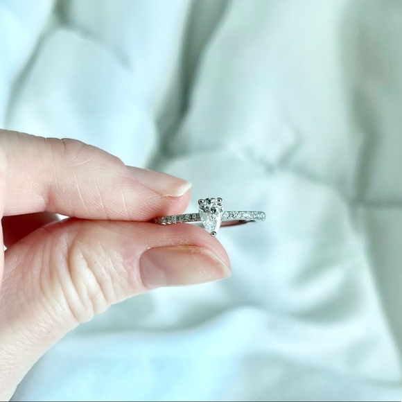 Moissanite & 925 Sterling Silver Half Eternity Solitaire Pear Cut Stacking Ring - Picture 8 of 11